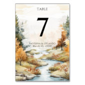 Vintage-Herbst-Fluss-Wald-Landschaft-Hochzeit Tischnummer (Rückseite)