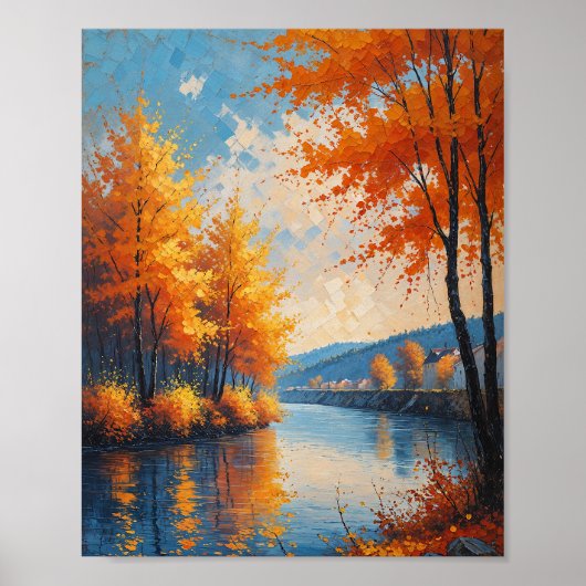 Vintage-Herbst-Flusslandschaftskunst Poster (Vorne)