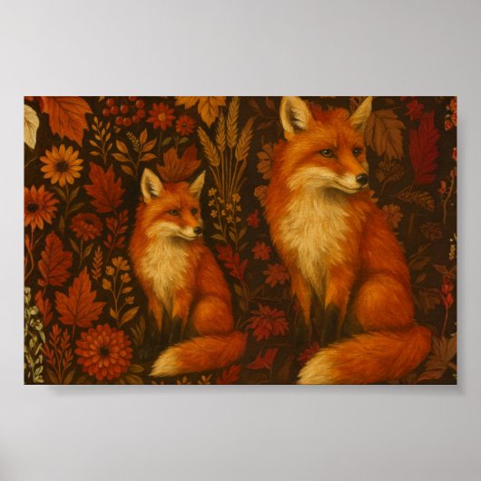 Vintage Herbst Fuchs Paar Poster (Vorne)