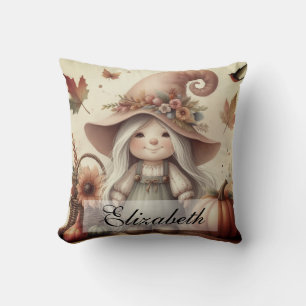 Vintage Herbst Gnome mit Herbstblättern Kissen