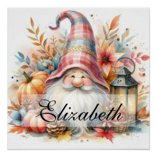 Vintage Herbst Gnome mit Herbstblättern  Poster