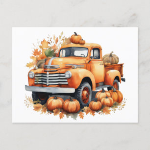 Vintage-Herbst-Kürbis-Aquarell-LKW Feiertagspostkarte