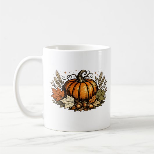 Vintage Herbst Kürbis & Ernteblätter | Rustikal F Kaffeetasse (Links)