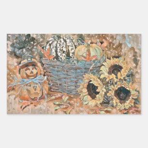 Vintage Herbst-Kürbisse Herbstfarben Aquarell-Show Rechteckiger Aufkleber
