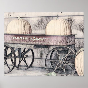 Vintage-Herbst-Kürbiswagen Herbstfarben Zeichnung Poster
