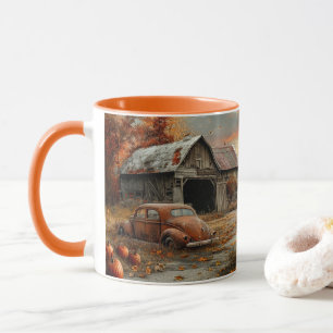 Vintage-Herbst-Landstraße und Scheune Tasse