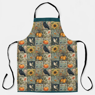 Vintage-Herbst-Patchwork-Look Kürbis-Eule-Blume Schürze