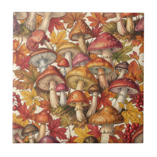 Vintage-Herbst-Pilz-Wald-Botanik-Muster Fliese