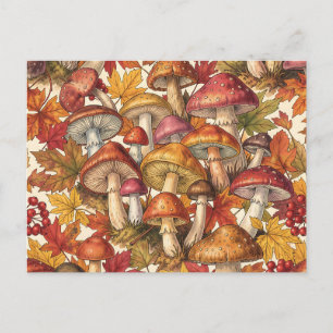 Vintage-Herbst-Pilz-Wald-Botanik-Muster Postkarte