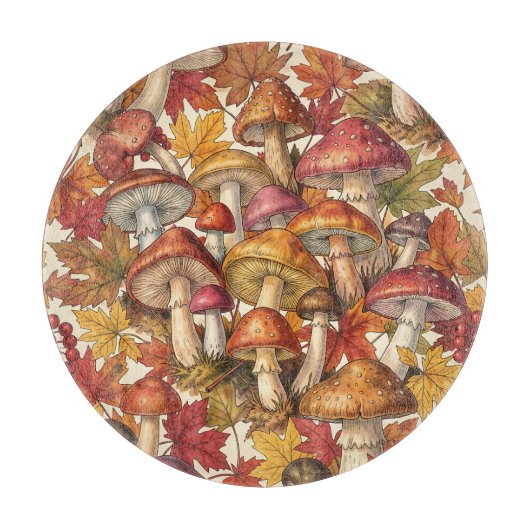 Vintage-Herbst-Pilz-Wald-Botanik-Muster Schneidebrett (Vorderseite)