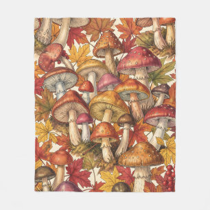 Vintage-Herbst-Pilz-Wald-Botanisches Muster Fleecedecke