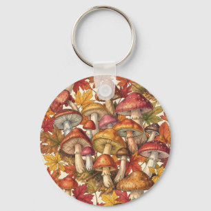 Vintage-Herbst-Pilz-Wald-Botanisches-Muster Schlüsselanhänger