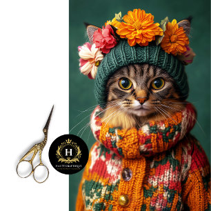 Vintage-Herbst-Pullover-Hut-Tabby-Katze-Decoupage Seidenpapier