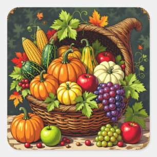 Vintage-Herbst-Thanksgiving-Füllhorn Quadratischer Aufkleber