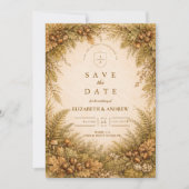 Vintage Herbst Wald Botanische Hochzeit Save The Date (Vorderseite)