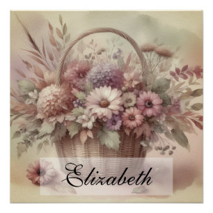 Vintage-Herbstblumen, Aquarellmalerei in Pastell Poster