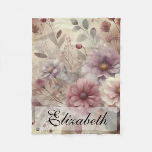 Vintage-Herbstblumen Pastell Aquarellmalerei Fleecedecke