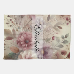 Vintage-Herbstblumen Pastell Aquarellmalerei Geschirrtuch