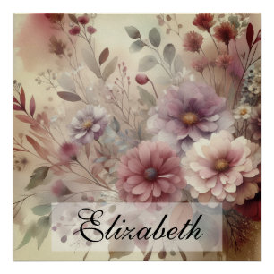 Vintage-Herbstblumen Pastell Aquarellmalerei  Poster
