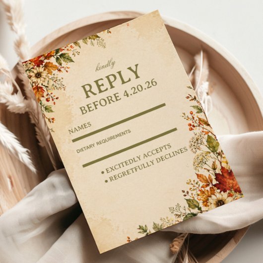 Vintage-Herbstblumen RSVP Karte