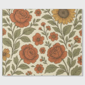 Vintage-Herbstblumenmuster – Rustikale Botanik Geschenkpapier (Flach)