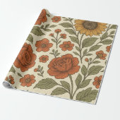 Vintage-Herbstblumenmuster – Rustikale Botanik Geschenkpapier (Ungerollt)
