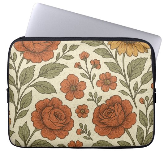 Vintage-Herbstblumenmuster – Rustikale Botanik Laptopschutzhülle (Vorderseite)
