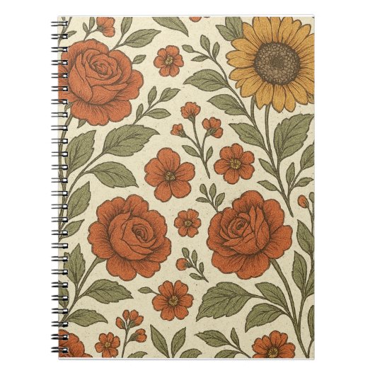 Vintage-Herbstblumenmuster – Rustikale Botanik Notizblock (Vorderseite)