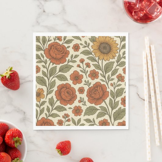 Vintage-Herbstblumenmuster – Rustikale Botanik Serviette (Beispiel)