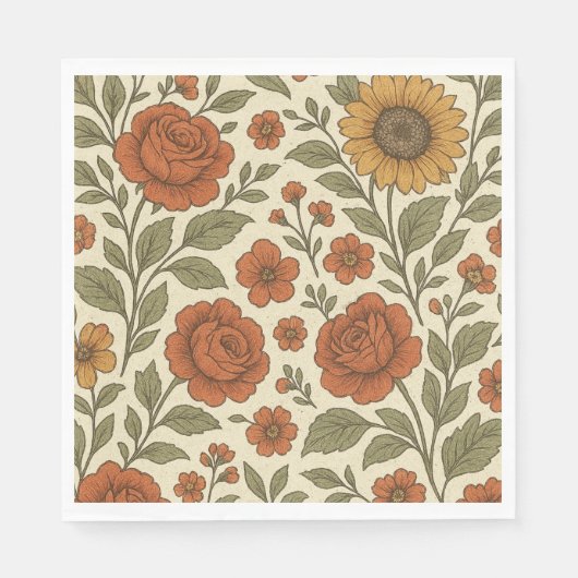 Vintage-Herbstblumenmuster – Rustikale Botanik Serviette (Vorderseite)