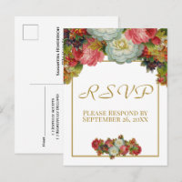 Vintage Herbstblütengoldene Hochzeit RSVP