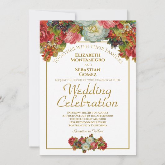 Vintage Herbstblütenhochzeit Einladung (Vorderseite)