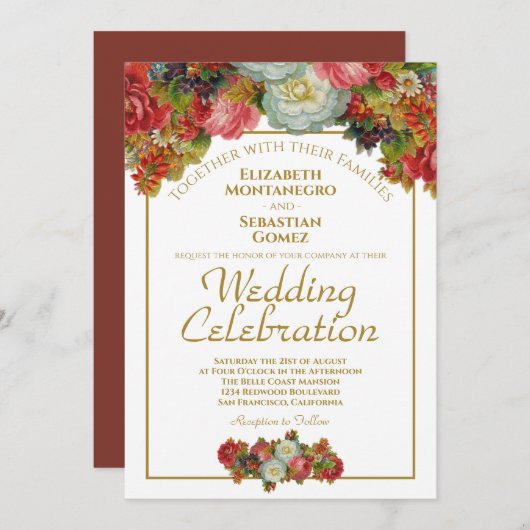 Vintage Herbstblütenhochzeit Einladung (Vorne/Hinten)