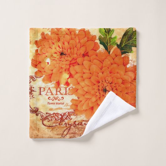 Vintage Herbstchrysanthemen Badhandtuch Set (Waschlappen)