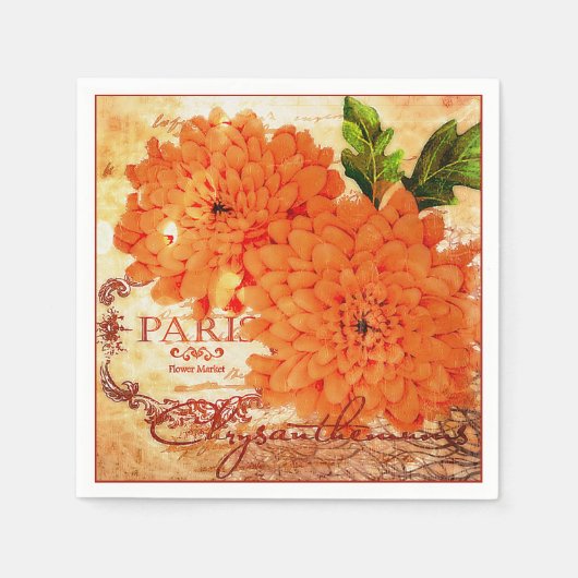 Vintage Herbstchrysanthemen Serviette (Vorderseite)