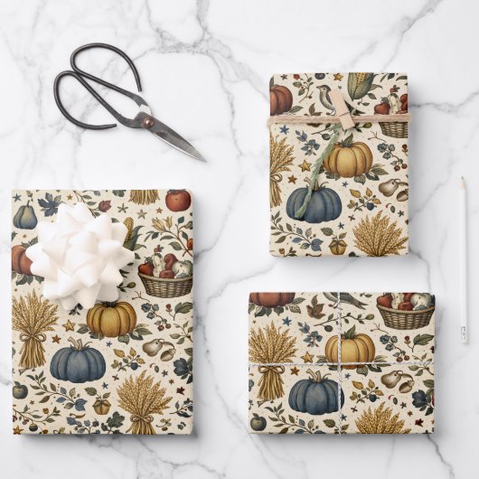 Vintage Herbsternte Erntedankfest Geschenkpapier Set (Vorderseite)