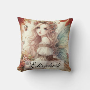 Vintage Herbstfee mit Herbstlaub Kissen