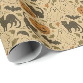 Vintage Herbstgeister und Schwarze Katzen Hallowee Geschenkpapier (Rolleneckpunkt)