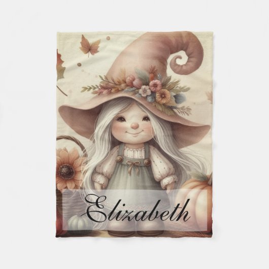 Vintage Herbstgome mit Herbstblättern Fleecedecke (Vorderseite)