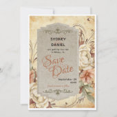 Vintage Herbsthochzeit Rose sichern Datumskarte Einladung (Vorderseite)