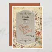 Vintage Herbsthochzeit Rose sichern Datumskarte Einladung (Vorne/Hinten)