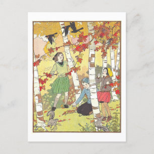 Vintage-Herbstillustration aus einem Kinderbuch Postkarte