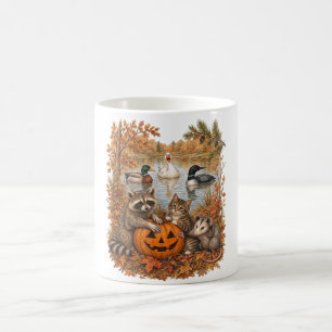 Vintage Herbstkatze Waschbär Stockente Eistaucher Kaffeetasse