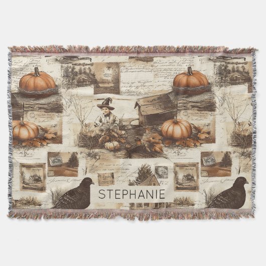 Vintage Herbstkollektion | Rustikale Sepia Ephemer Decke (Vorderseite)