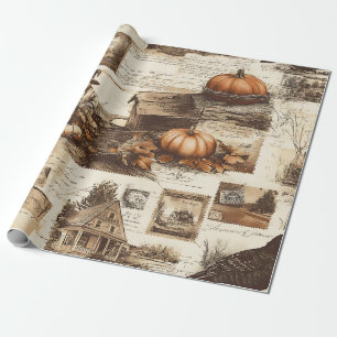 Vintage Herbstkollektion Rustikale Sepia Ephemer Geschenkpapier