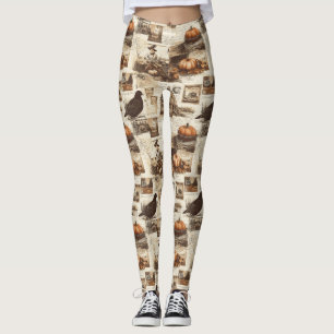 Vintage Herbstkollektion Rustikale Sepia Ephemer Leggings