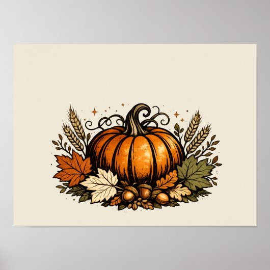 Vintage Herbstkürbis und Ernteblätter | Poster (Vorne)
