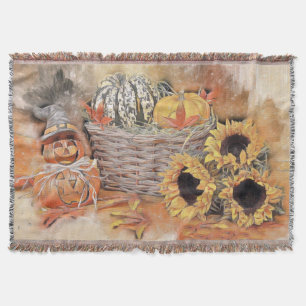 Vintage Herbstkürbisse Herbstfarben Aquarell Thro Decke