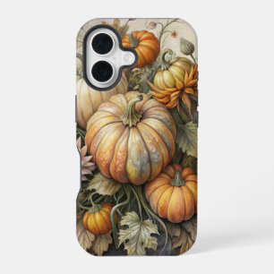 VINTAGE-HERBSTKÜRBISSZENE MIT BLUMEN iPhone 16 HÜLLE