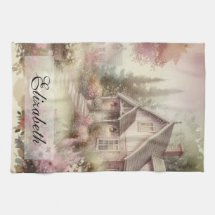 Vintage Herbstlandschaft Cottage-Garten Blätter fl Geschirrtuch